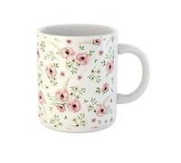Awowee Tazza da caffè verde floreale rosa e bianco fiori su piccola rosa tazza da tè in ceramica 325 ml miglior regalo o souvenir per familiari, amici e colleghi