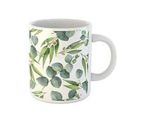 Awowee Tazza da caffè verde foglia acquerello foglie di eucalipto e rami modello margherita 325 ml tazza da tè in ceramica miglior regalo o souvenir per familiari, amici e colleghi