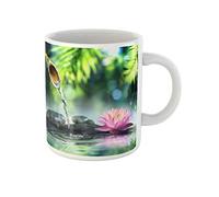 Awowee Tazza da caffè verde spa giardino zen pietre nere e ninfee rosa tazza da tè in ceramica tazza da tè migliore regalo o souvenir per familiari, amici e colleghi