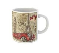 Awowee Tazza da caffè vintage anni '40 Parigi Londra strappata giornale anni '50 invecchiato auto 325 ml tazza da tè in ceramica miglior regalo o souvenir per familiari, amici e colleghi