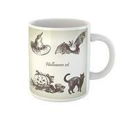 Awowee Tazza da caffè vintage Halloween pipistrello gatto autunno vacanza zucca magica nera 325 ml tazza da tè in ceramica miglior regalo o souvenir per familiari, amici e colleghi