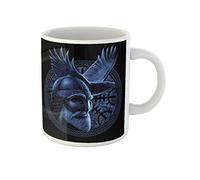 Awowee Tazza da tè in ceramica con dio nordico Odino corvo nell'anello, celtico vichingo, 325 ml, ottima idea regalo o souvenir per familiari, amici e colleghi