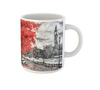 Awowee Tazza da tè in ceramica con pittura a olio su tela, motivo: Big Ben Street of London, 325 ml, idea regalo o souvenir per familiari, amici e colleghi