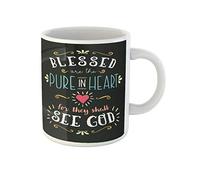 Awowee Tazza da tè in ceramica con scritta "Blessed Are the Pure in Heart", da 325 ml, idea regalo o souvenir per familiari, amici e colleghi