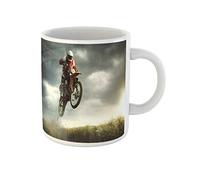 Awowee Tazza da tè in ceramica con scritta "Blue of Biker Making Stunt and Jumps in the 11 oz", ottima idea regalo o souvenir per familiari, amici e colleghi
