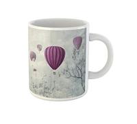 Awowee Tazza da tè in ceramica da 325 ml, motivo artistico con mongolfiere rosa, idea regalo o souvenir per familiari, amici e colleghi