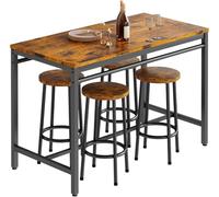 AWQM Set di tavolo da bar, tavolo e sedie da cucina per 4 persone, altezza bancone industriale, set da pranzo con 4 sgabelli rotondi da bar, struttura in metallo resistente, marrone rustico e nero