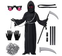 Awroutdoor Costume Morte Bambino, Costume Mietitore Halloween Bambino Vestito Morte Halloween Bambina Bambini Includere Halloween Maschera Falce Morte Occhi Luminosi Costumi Halloween Carnevale Feste