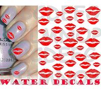 AWS set Water decals Labbra rosse Bacio unghie Nail Art foglietto red Kiss lips adesivi trasferibili ad acqua Sheet stickers transfer adesivi Decalcomania fashion moda trendy (labbra bacio rossetto)
