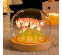 AWSOLAR Rosa Lampada Tulip Lights, Lampada Tulip con 13 Tulipani Luminosi e Base in Legno, Regalo Tulipano Viola per Donne