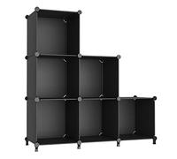 AWTATOS Cube Storage Organizer 6 Cube Closet Storage Shelves with Wooden Mallet DIY Closet Cabinet Modular Storage Bookshelf Plastic Square Storage Shelving for Home, Office, Bedroom, Nero