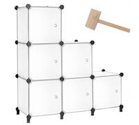 AWTATOS Organizer a cubo con ante, in plastica, con 6 cubi, impilabile, modulare, ideale per camera da letto, casa, soggiorno, colore: bianco traslucido