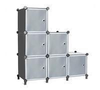 AWTATOS Scaffale a cubo con ante impilabili a 6 cubi, per camera da letto e vestiti, armadio portatile fai da te, nero