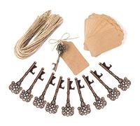 Awtlife, 50 chiavi effetto anticato per bomboniere, apribottiglie a forma di chiave con etichetta in carta per feste con decorazioni rustiche