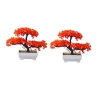 Awwertse 2 Pezzi di Piante Artificiali Bonsai in Plastica Piccolo Albero Vaso Pianta Finta Fiore Ornamenti in Vaso per la Casa Tavolo Durevole Facile Installazione, Rosso Sera