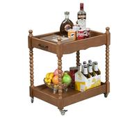 Awxfoo Carrello in legno massello con ruote, stile vintage di metà secolo, due mensole, legno di frassino color legno originale, per soggiorno, divano, tavolino, camera da letto, zona lettura, bar