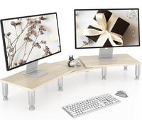 AX WABER Supporto per doppio monitor, Supporto per monitor con lunghezza e angolo regolabili, Supporto per monitor in legno per scrivania, Riser per 2 monitor con spazio di archiviazione Venatura