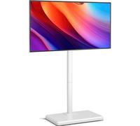 AX WABER Supporto TV da pavimento con staffa per televisori da 26-55 pollici fino a 77 libbre, supporto TV inclinabile e girevole regolabile in altezza con base in legno, bianco