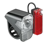 AXA Visto 3 - Set di luci per bicicletta con batterie - Facile fissaggio - Resistente all'acqua - Con indicatore batteria - Include 3 batterie AAA - Omologato StVZO