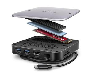 Axagon HMC-UFO USB-C Hub M.2 SATA/NVMe 1 Gbit/s Ethernet 384 kHz Audio Cablato USB 3.2 Gen 2 (3.1 Gen 2) Type-C Nero