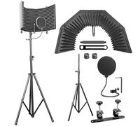 AxcessAbles - Grande scudo isolante per microfono da studio di registrazione, con treppiede a 3 livelli, include filtro antipop, cabina audio portatile per registrazione, filtro riflettente, supporto