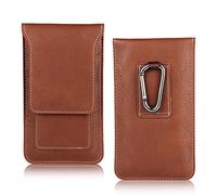 AXELENS Custodia Universale a Sacchetto Verticale per Smartphone da 4” a 4,7” Pollici, Cover in Similpelle con Clip Frontale, Moschettone e Passante Cintura - Colore Marrone