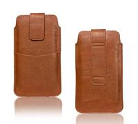 AXELENS Custodia Universale Marrone a Sacchetto da Cintura per Smartphone 4,8” a 5,1” - in Similpelle con Chiusura a Strappo, Porta Carte & Passante Cintura - Colore Marrone