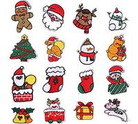 AXEN 16PCS Christmas Embroidered Iron on Patches DIY Accessories, Christmas Stocking Snowman Gift Snow and Santa Claus Patches
