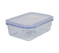 Axentia Contenitore salvafreschezza Rettangolare in Vetro borosilicato con Coperchio in plastica, ca. 19,5 x 6 x 14,5 cm, ca. 1 litro, Trasparente/Blu