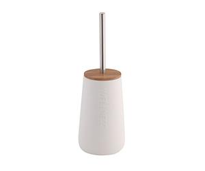 axentia Scopino per WC in Dolomite Forma Chiusa, scopino con Manico in Acciaio Inox e Coperchio in bambù Bonja Wellness, Bianco