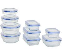 Axentia Set contenitori per Alimenti in Vetro con Coperchio in plastica 9 Pezzi, contenitori Adatti per Forno, microonde e congelatore, Trasparente/Blu