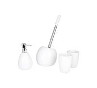 axentia Set da Bagno da 4 Pezzi in Ceramica Pisa, Set Accessori Bagno Composto da 2 Bicchieri portaspazzolino, Dispenser Sapone e scopino, Bianco