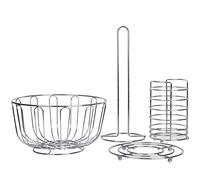 axentia Set da Cucina da 4 Pezzi in Metallo Cromato da Cesto portafrutta, portaposate, sottopentola e portarotolo, Kit Accessori Cucina, Argento