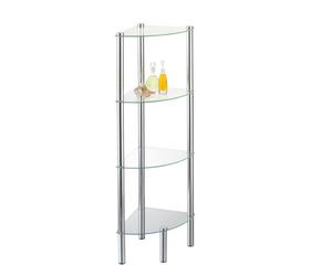 axentia Solanio - Mensola angolare da bagno in vetro e metallo cromato - Mensola da bagno con 4 ripiani - Scaffale da bagno portaoggetti, 30x30x108 cm