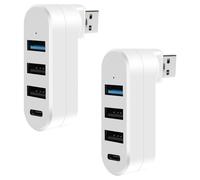 AXFEE 2 Pezzi USB 3.0 Hub, 90°/180° Rotatable, 4-Porta Splitter Hub(2 USB 2.0+USB3.0+Type-C), Adattatore Dati Ad Alta Velocità per PC e Laptop, MacBook, Chiavetta USB, Stampante Tastiera Mouse -Bianco