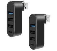 AXFEE 2 Pezzi USB 3.0 Hub, 90°/180° Rotatable, 4-Porta Splitter Hub(2 USB 2.0+USB3.0+Type-C), Adattatore Dati Ad Alta Velocità per PC e Laptop, MacBook, Chiavetta USB, Stampante, Tastiera, Mouse -Nero