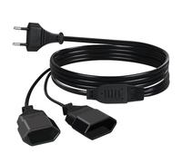 AXFEE 2M Cavo di Prolunga, 250V Maschio a Femmina 1 a 2, Nero | Cavo di Alimentazione di Prolunga, Spina Europea per TV PC Computer Monitor Beamer Elettrodomestici Lampa