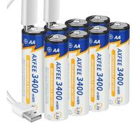 AXFEE 8 Pezzi AA Lithium Batteria Litio, Ricaricabile Lithium Batteria, 1.5 V/1500 mAh Ricaricabili Type C, Ricarica Rapida 1h, 1500 Cicli di Ricarica Riciclabile Batteria(4*Cavo di Ricarica)