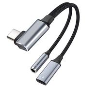 AXFEE Adattatore USB C a Jack 3.5mm, 2 in 1 Cavo Adattatore per Auricolari da 90° Tipo C a 3,5 AUX con DAC Chipset, Compatibile con Samsung Galaxy A53 A33 S22 S21 S20 Ultra Note 20/iPad Serie/Huawei