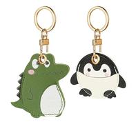 AXFEE Airtags Portachiavi in PU Pelle, Porta Air Tag per GSP Apple, Airtag Cover per Chiavi Zaini e Animale, Portatile, Anti-graffio, Mantiene un Segnale Forte- (Pinguino+Dinosauro)