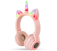 AXFEE Cuffie Bluetooth per Bambini, LED Cuffie Cablate/Wireless con Orecchio di Gatto, Pieghevole Audio Stereo HD Over-Ear Cuffie per Studiare/Viaggiare, 105dB Volume Limited, Bluetooth 5.0 Version