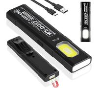 AXFEE Mini Torcia Piatta, Torcia Magnetica Ricaricabile, Clip, 5 modalità di illuminazione, Usb Cob Lampade Di Ispezione per Campeggio/Escursionismo/Emergenza/Interruzione di Corrente - Plastica Nero