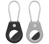 AXFEE Portachiavi AirTag, 2Pezzi Custodia per AirTag con Filo, Localizzatore di Chiavi Portatile, Supporto per Cover Protettiva per Tracker per AirTag, per Zaini e Animali Domestici-Nero + Grigio
