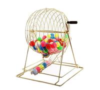 AXGCAA Macchina per l'estrazione manuale della lotteria, set di gioco con ruota per bingo in metallo con palline 0/100/200, macchina per lotteria a tamburo in metallo, per feste(Gold,Without ball)