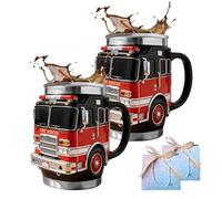 AXGCAA Tazza per vigili del fuoco - per i più coraggiosi tra noi, nuova tazza da caffè personalizzata realizzata a mano in 3D, design divertente del camion dei pompieri(2 pcs)