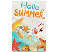AXHNG Poster vintage a tema Hello Summer Ocean, in metallo e alluminio, 30,5 x 40,6 cm, decorazione da parete