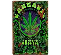 AXHNG Poster vintage Cannbis Sativa Marijuana Leaf Cannabis Weed Reefer Erba Poster Metallo Alluminio Stagno Targa 20 x 15 cm Decorazione da Parete