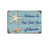 AXHNG Poster vintage con scritta "Welcome to Our Little Piece of Paradise Beach Seashell Happy Mood Decora il tuo studio e con la spiaggia", in alluminio, 30,5 x 40,6 cm, decorazione da parete