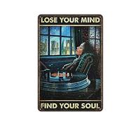 AXHNG Poster vintage Girl and Vinyl Records Lose Your Mind Find Your Soul Pubs Garden Hippie Targa in metallo alluminio 20,3 x 30,5 cm decorazione da parete