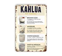 AXHNG Poster vintage in alluminio con guida alle ricette dei cocktail Kahlua Pop Kahlua, decorazione da parete, 20 x 15 cm